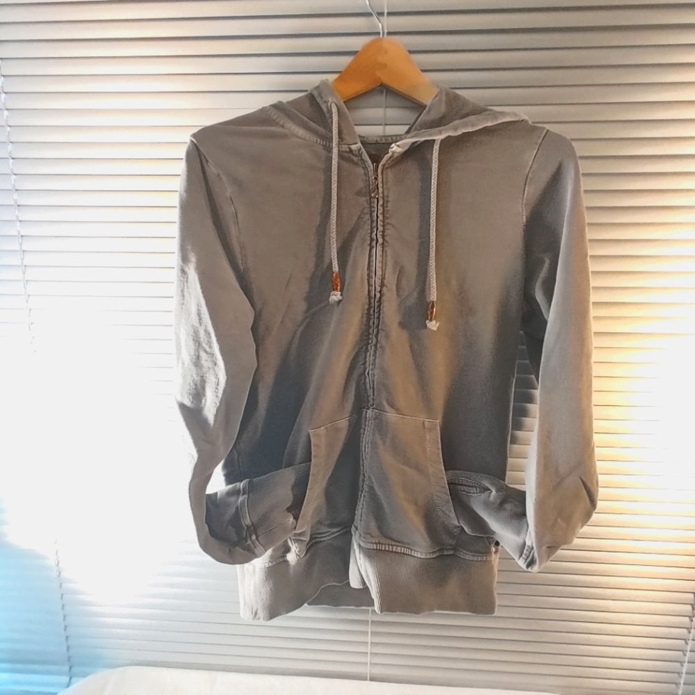 Prana Full Zip Hooded Jacket Large Grey Embroidered